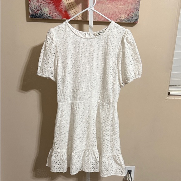 White Eyelet Dress with Ruffle Hem - Picture 1 of 5